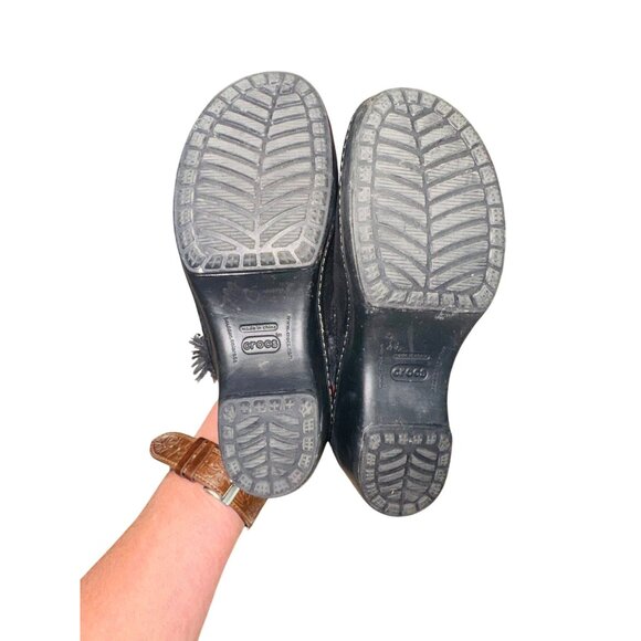 Crocs Shoes Womens 7 Cobbler Mule Clogs Black Suede Faux Fur Trim Wedge 11602 - Picture 5 of 10
